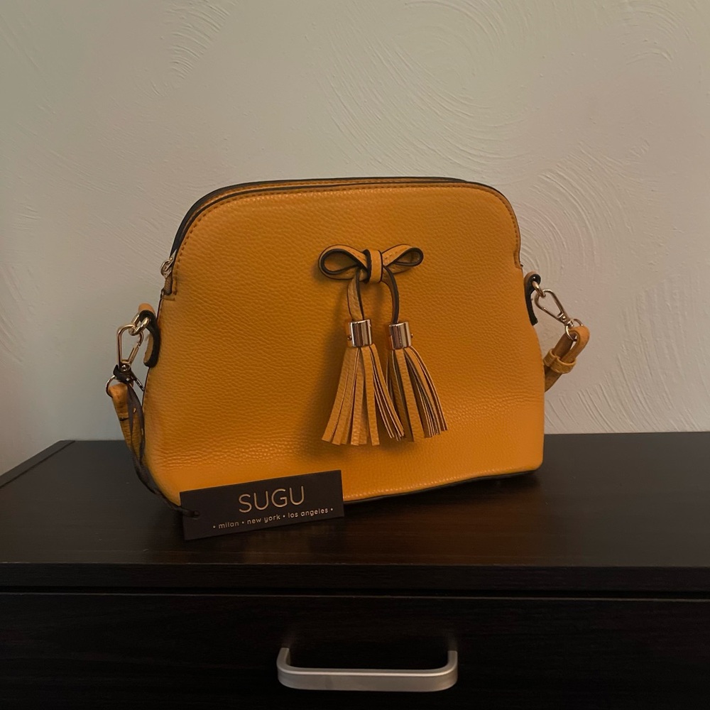Jackie Dome Crossbody Bag with Bow - Mustard